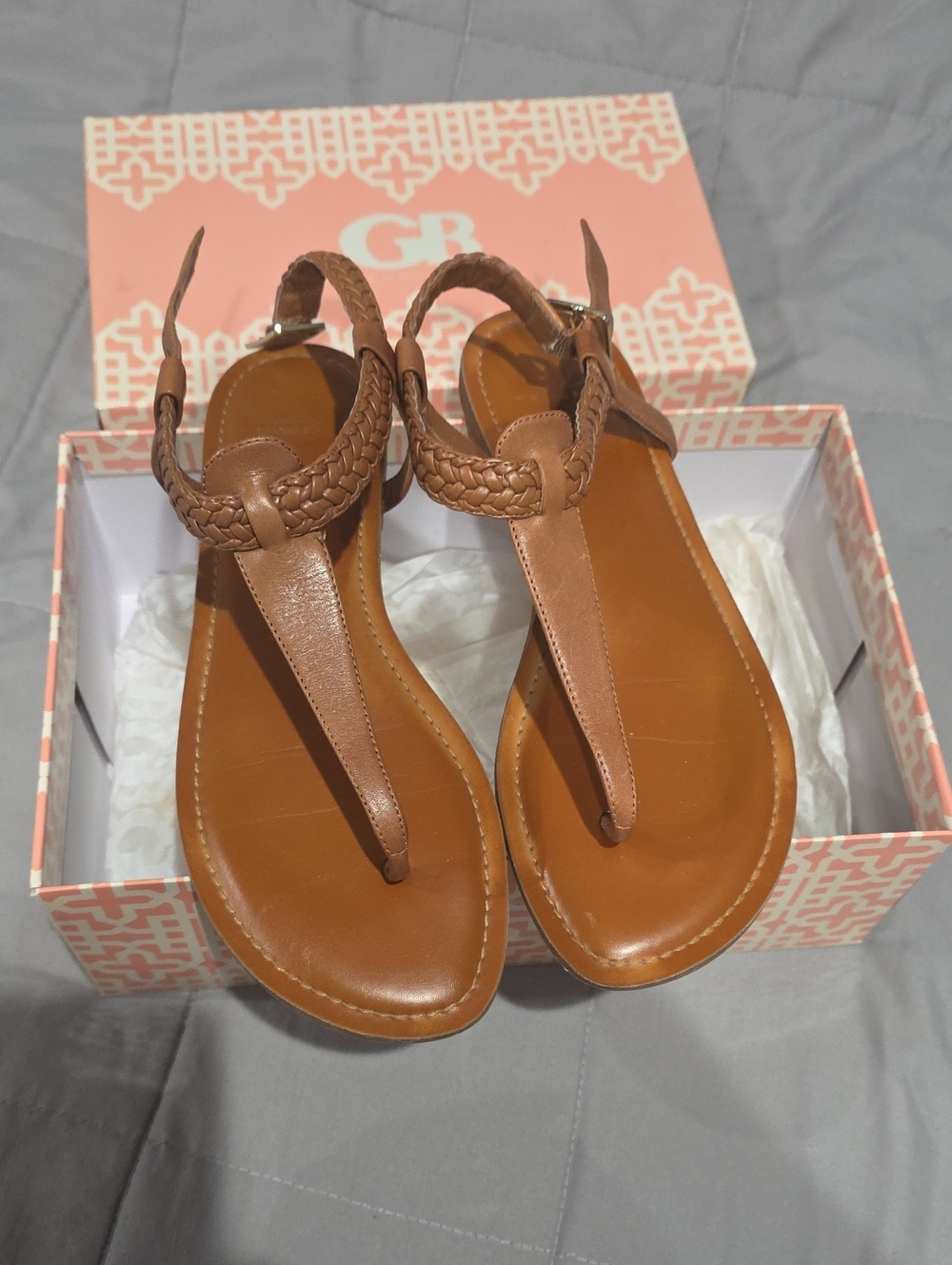 Gianni Bini Tan Braided T-Strap Sandals